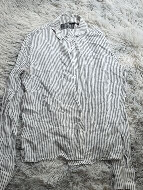 Reformation White Button-Down Shirt with Black Pinstripes